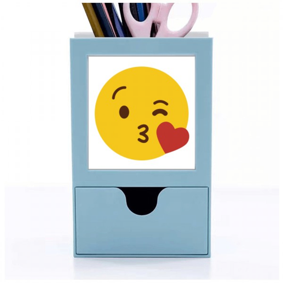 Love You Kiss Cute Online Chat Face Desk Supplies Organizer Pen Holder Card
