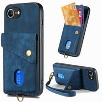 Allytechgroup for iPhone 16e Wallet Case, Premium PU Leather Back Cover Cards Holder Stand Compatible with Car Mount RFID Blocking Hand Wrist Full Protective Phone Case for Women Girls, Blue