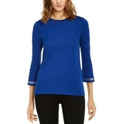 Michael Kors Women's Embellished Bell Sleeve Top Blue Size Petite