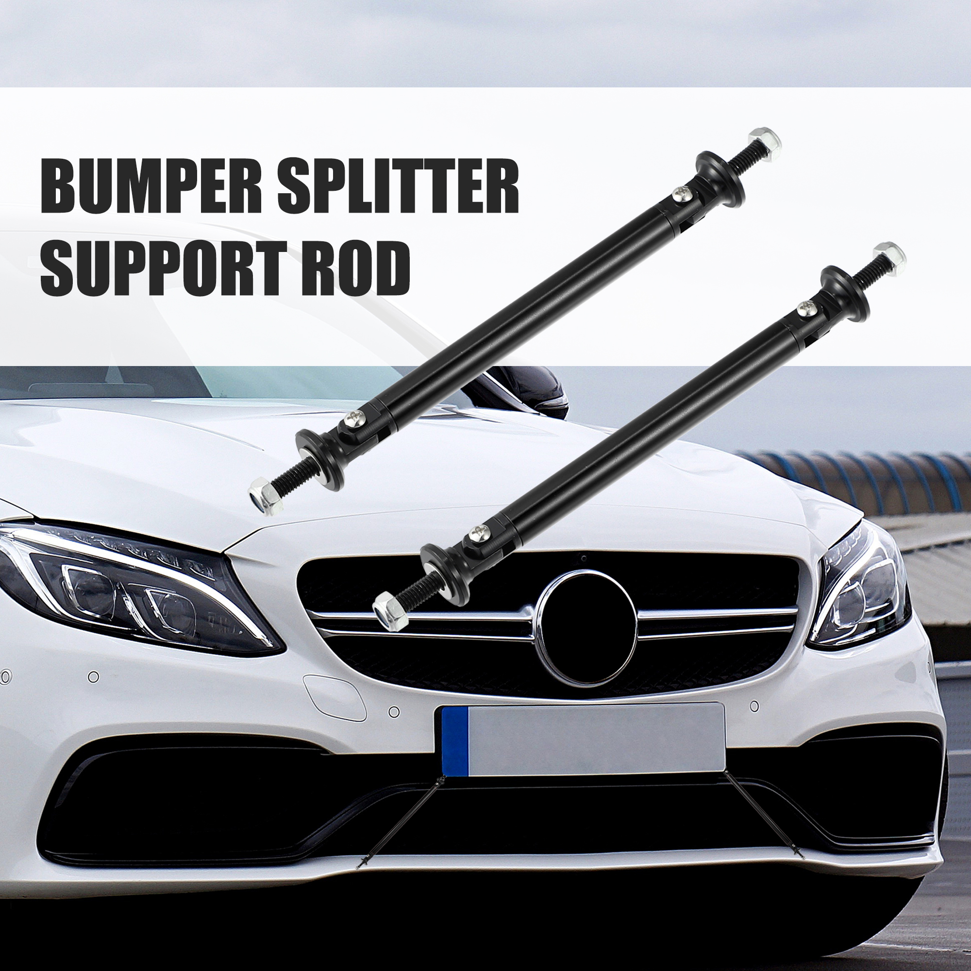 Unique Bargains Adjustable Front Rear Bumper Lip Splitter Strut Rods Black