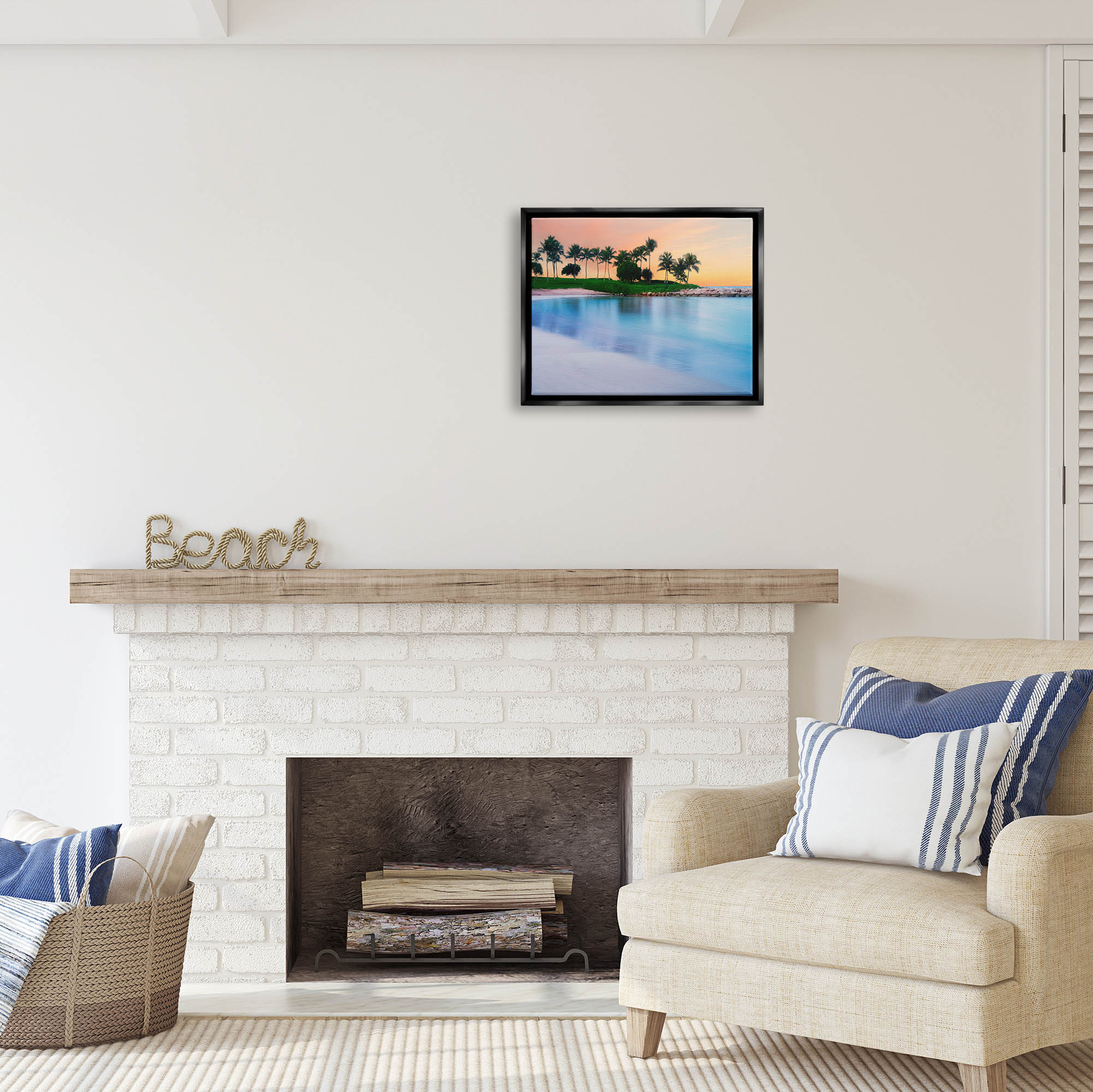 Stupell Industries Tropical Beach Cove Landscape Coastal Photography Black Floater Framed Art Print Wall Art