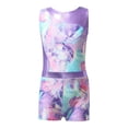 thumbnail image 3 of YONGHS Kids Girls Printed Gymnastics Dance Outfit Sleeveless Leotard+Shorts Set, 3 of 6