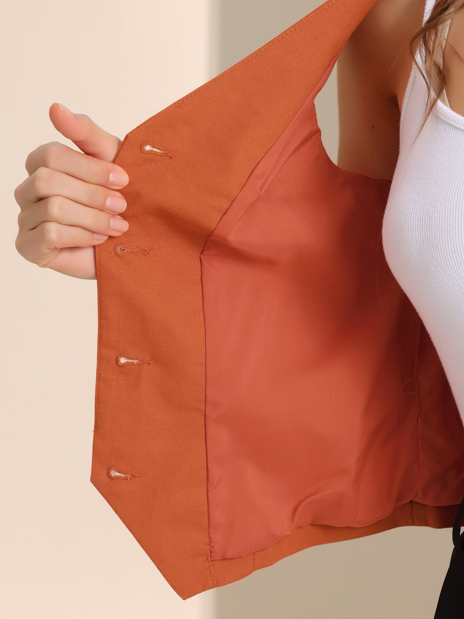 DARING DIVA Women's Button Down Sleeveless V Neck Crop Top Summer Vest XL Orange