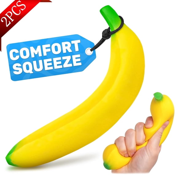 CCWADH 2PCS Fake Banana Stress Relief Fidget – 3.5" Small Soft PVC Desk Accessory | Lightweight Squeeze Fidget for Adults | Novelty Office Decor & Relaxation Tools