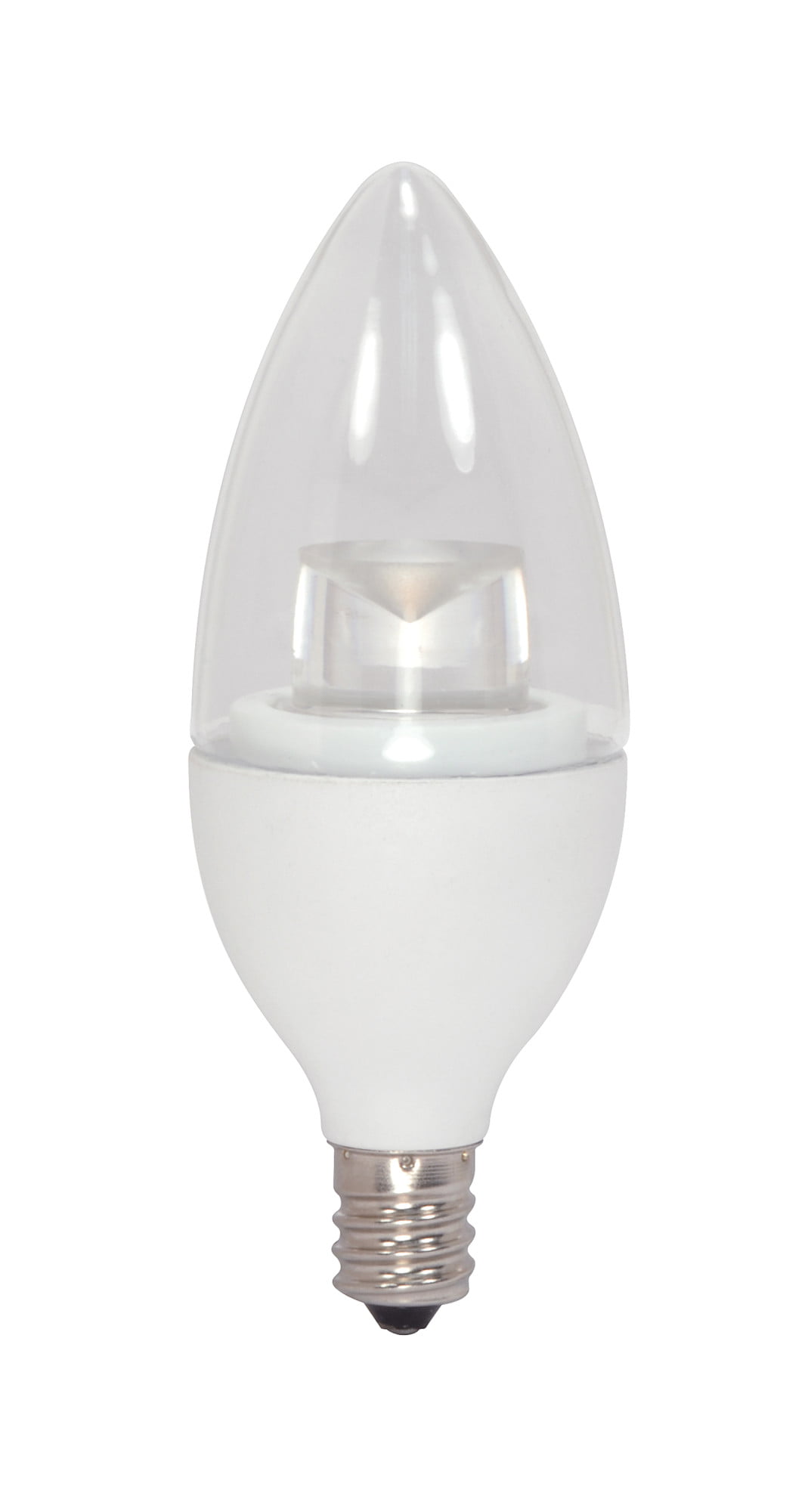 15  Watt  120 volt Candelabra base Satco flame tip clear light bulbs  Box of 25 