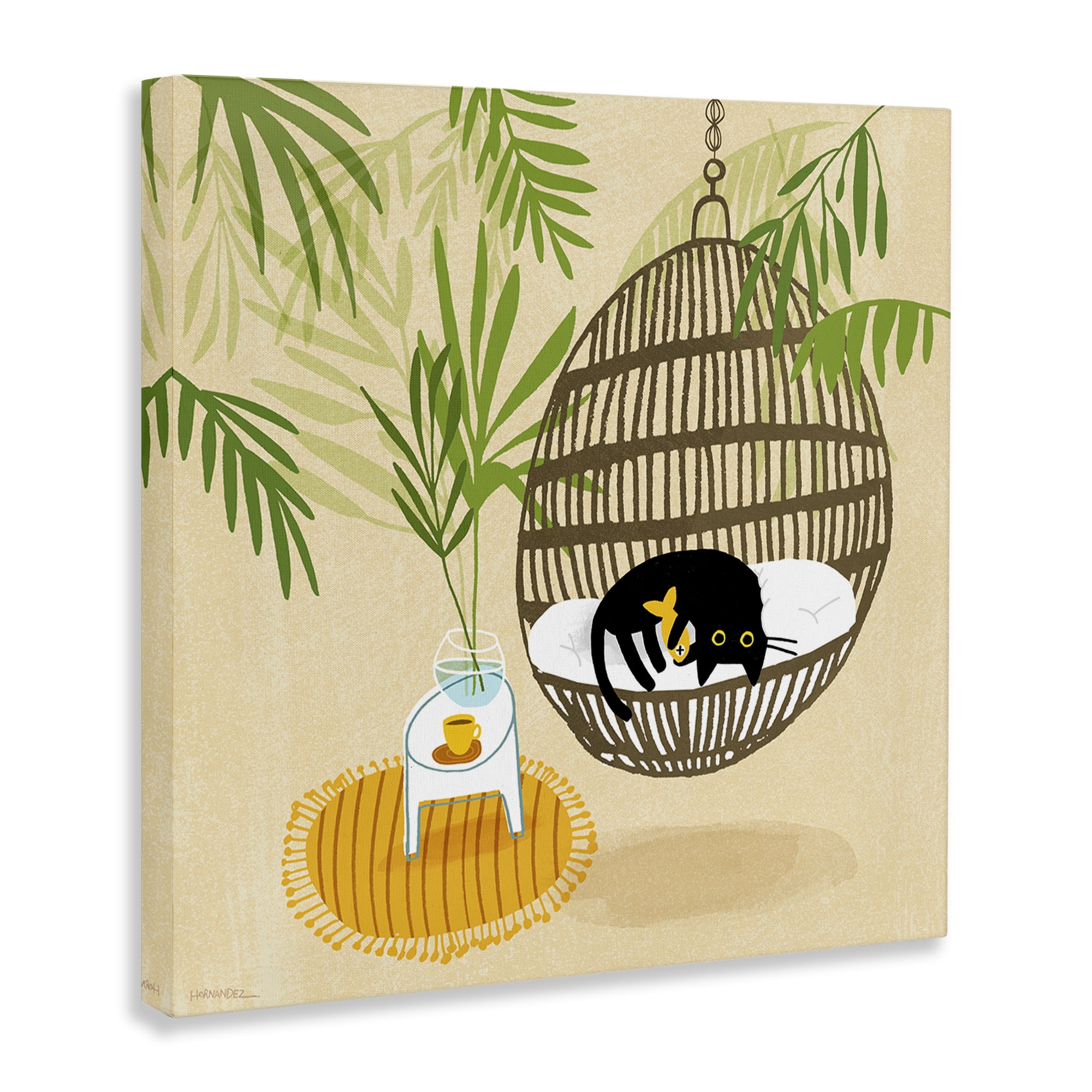 Stupell Industries Sleepy Cats on Porch Swing Animals Painting Wrapped Canvas Art Print Wall Art, 30 x 30