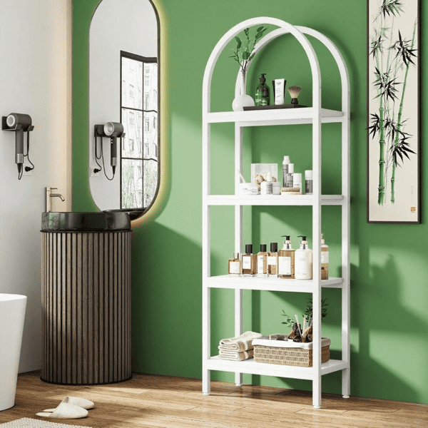4-Tier Arched Bookshelf,Industrial Farmhouse Style, E1 Particle Board + Metal Frame, 30lbs/Shelf, Multi-Purpose for Home, Office