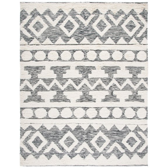 SAFAVIEH Kenya Dacre Southwestern Wool Area Rug, Ivory/Black, 9' x 12'