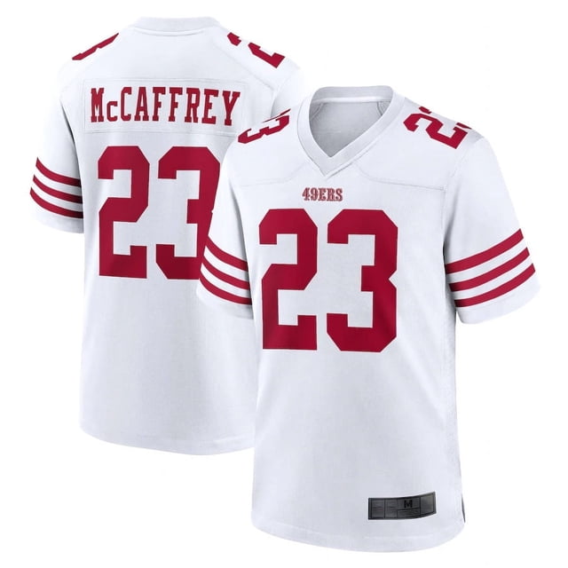 Youth San Francisco McCaffrey 23 White Stitched Game Player T-shirts, Large