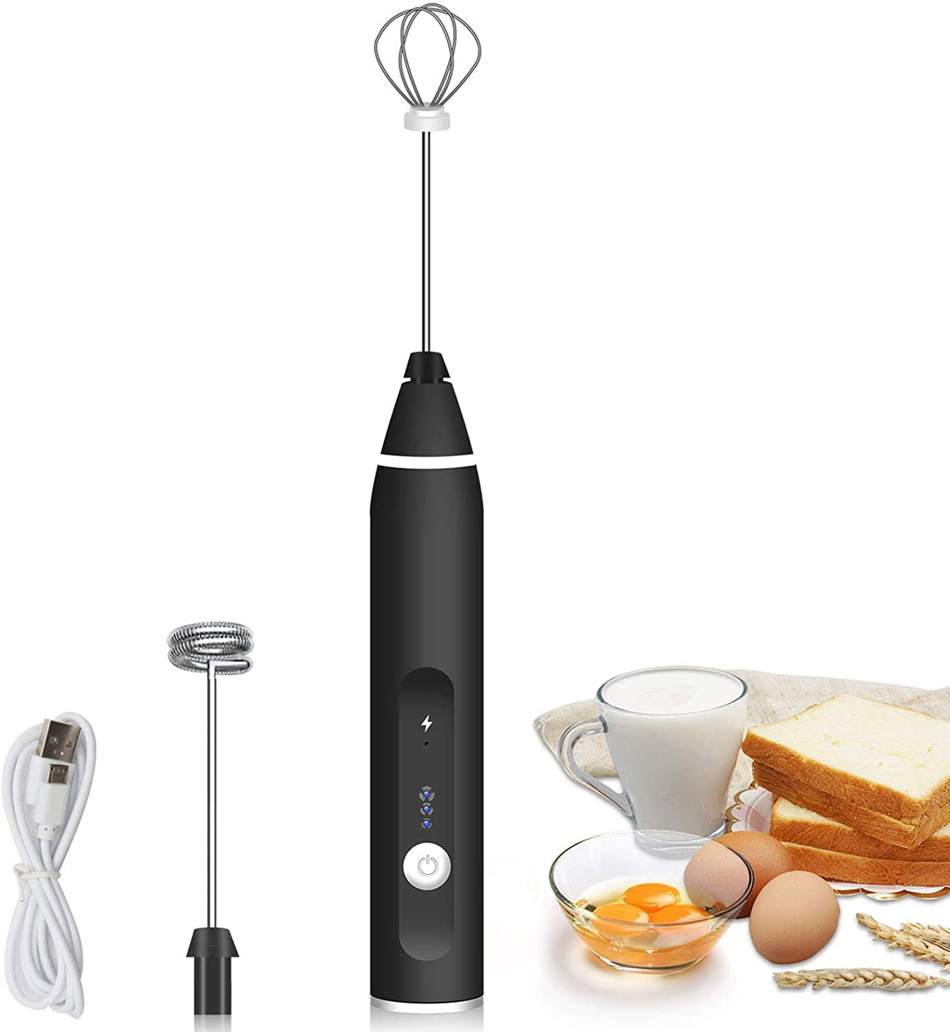 USB Rechargeable Handheld Whisk Coffee Foam Maker Electric Milk Frother 3 Speed 