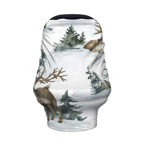Car Seat Cover For Babies Multi-Purpose Soft Nursing Cover For Breastfeeding Infant Carseat Canopy Stroller Cover For Boys And Girls White Watercolor Deer