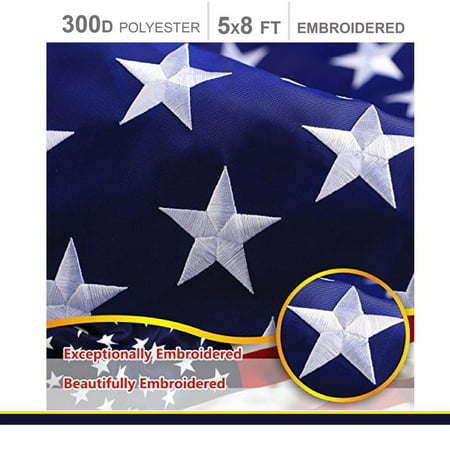 G128 – 5x8 feet American Flag | Embroidered 210D – Embroidered Stars, Sewn Stripes, Brass Grommets, Indoor/Outdoor, Vibrant Colors, Quality Polyester, US USA (Best Outdoor American Flag)