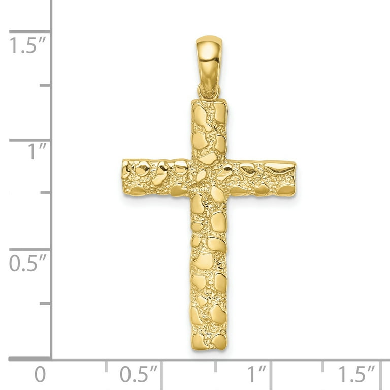 Carat in Karats 10K Yellow Gold Nugget Cross Pendant Charm With