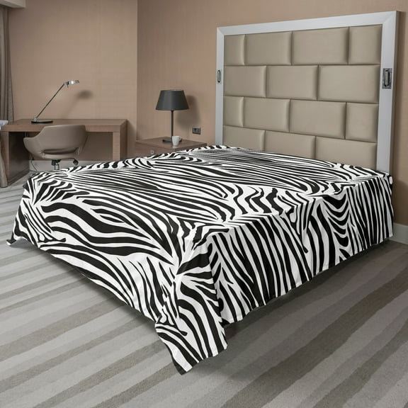 Ambesonne Black White Flat Sheet, Wild Zebra Lines, California King, Black White