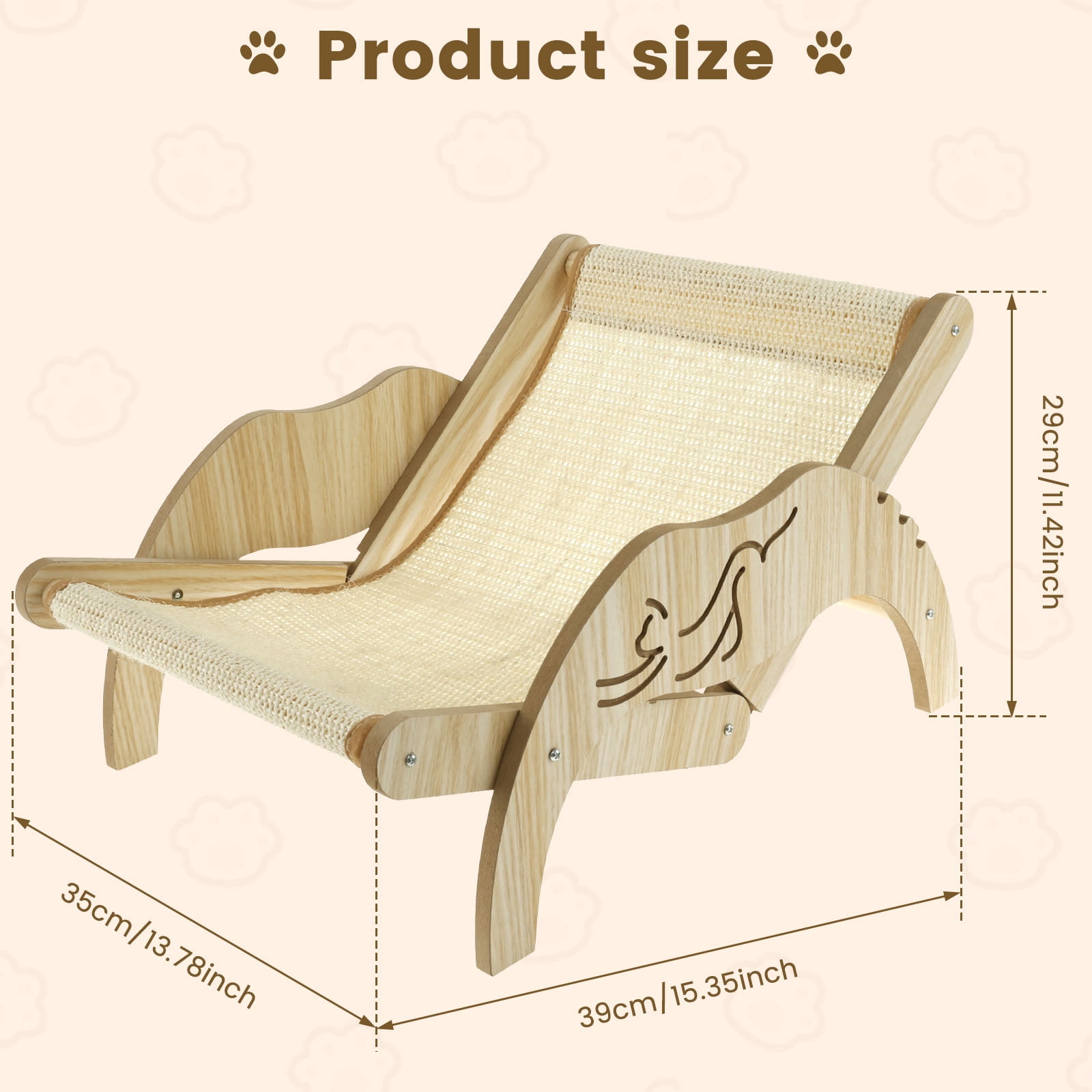 Threns Cat Hammock Bed Wooden Cat Bed Floor Standing Breathable Cat Chair,with Sisal Scratcher,Pet Resting Hammock, Gift for Cats and Small Dogs,15.21" x 13.65" x 11.31"