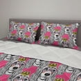thumbnail image 2 of Dog Lover Comforter & Sham Bedding Set, Repeating Pattern of Doodle Puppy with Long Ears Glasses and Crown, 3 pcs Duvet Set Microfiber Filling Quilt, 5 Sizes, Pink Multicolor, by Ambesonne, 2 of 4