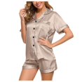 thumbnail image 1 of Conjunto de Pijama de verano para mujer, ropa de dormir rosa con cuello vuelto de seda sintética satinada azul, Pijama informal de manga corta para mujer, pantalones cortos para el hogar L, 1 of 5
