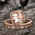 thumbnail image 2 of 5.75 Carat 10mm Cushion Morganite Wedding Set Diamond Moissanite 10k Rose Gold Engagement Ring Art Deco Half Eternity, 2 of 5