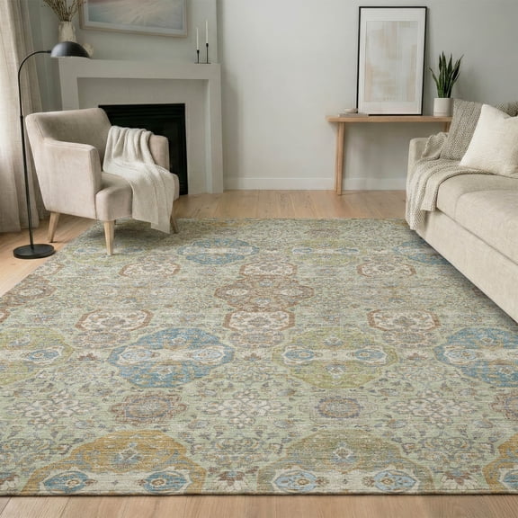Addison Rugs Mayfield Premium Machine Washable Traditional Global Sage Rectangle Rug, 10' x 14'