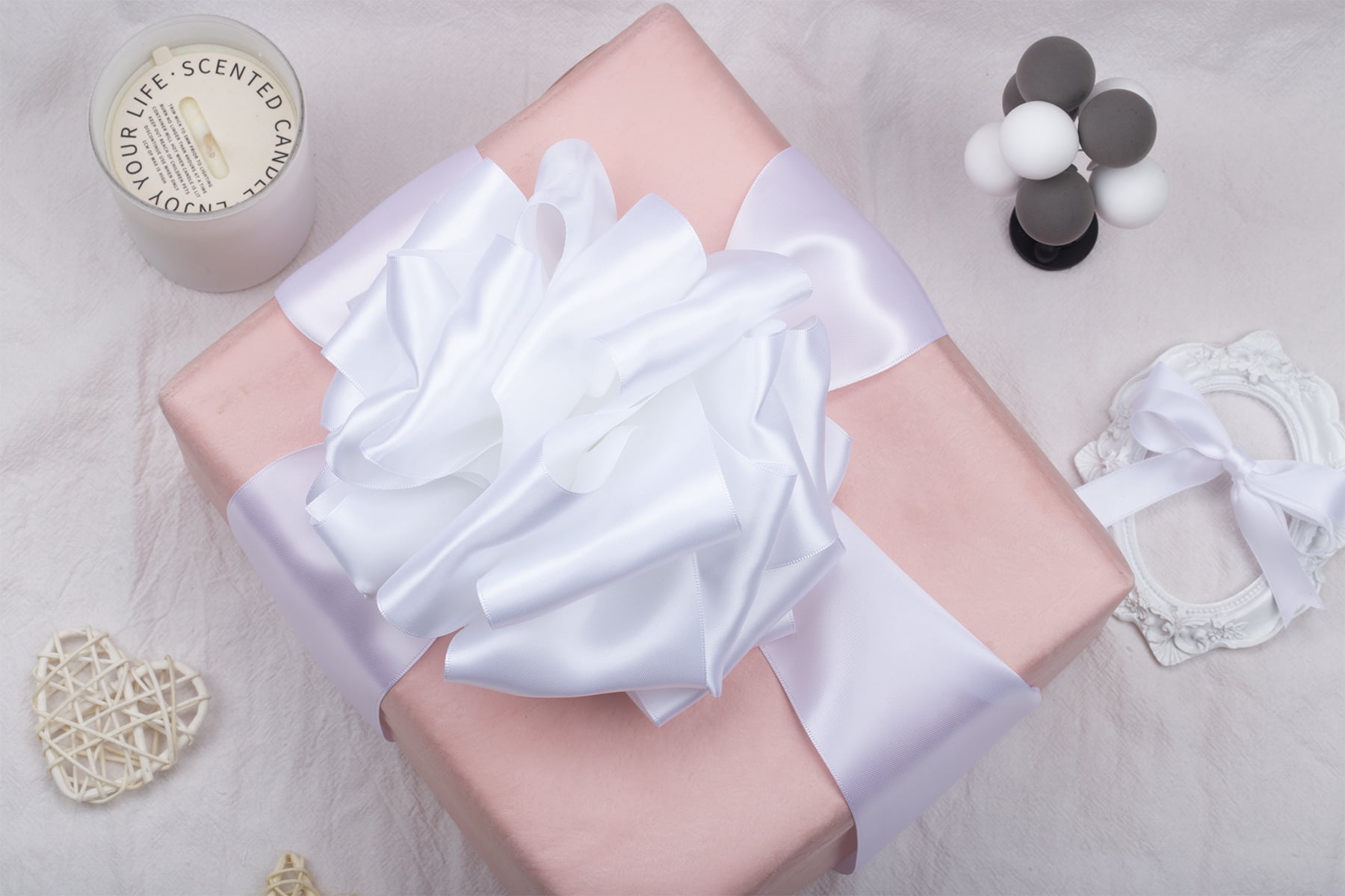 Joycrosso White Ribbon 4 Inch Wide Thick Fabric Ribbon, 50 Yards Double Faced Satin for Chair Sash Bows Making Bouquet Sewing Christmas Decoration