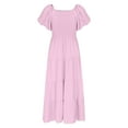 thumbnail image 5 of SMihono Summer Dresses for Women 2025 Comfy Square Neck Short Puff Sleeve Smocked Tiered Ruffle Hem Maxi Dress A Line Outfits Pink L, 5 of 7