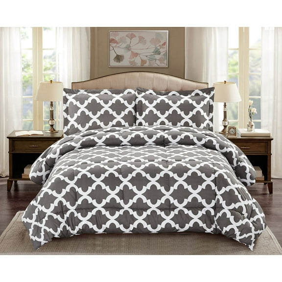 Comforter with 1 Pillow Sham Goose Down Alternative Ultra Soft Microfiber Grey Color Twin Size