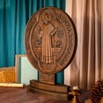 thumbnail image 2 of Catholic Saint Saint Benedict Protection Medal Double-Sided Desktop Ornament Exorcism Wooden Relief Religious Gift, 2 of 5