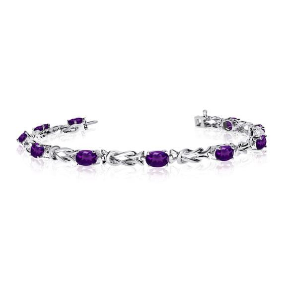 14K White Gold Oval Amethyst Reef Knot Bracelet