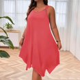 thumbnail image 2 of LWavelet Women's Plus Size Sleeveless Dress Spaghetti Strap Asymmetrical Hem Casual Loose Dress Watermelon Red XL, 2 of 5