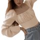 thumbnail image 4 of SAYOO Blusa plegada para mujeres, camiseta cuello cuadrado de manga larga SAYOO moda, 4 of 8