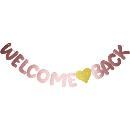 Pink Welcome Back Banner Back to School Sign Paper Glitter Teacher Students Coworkers First Day Party Yellow Heart Hanging Garland Banners