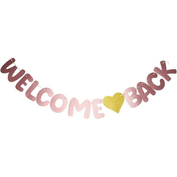 Pink Welcome Back Banner Back to School Sign Paper Glitter Teacher Students Coworkers First Day Party Yellow Heart Hanging Garland Banners