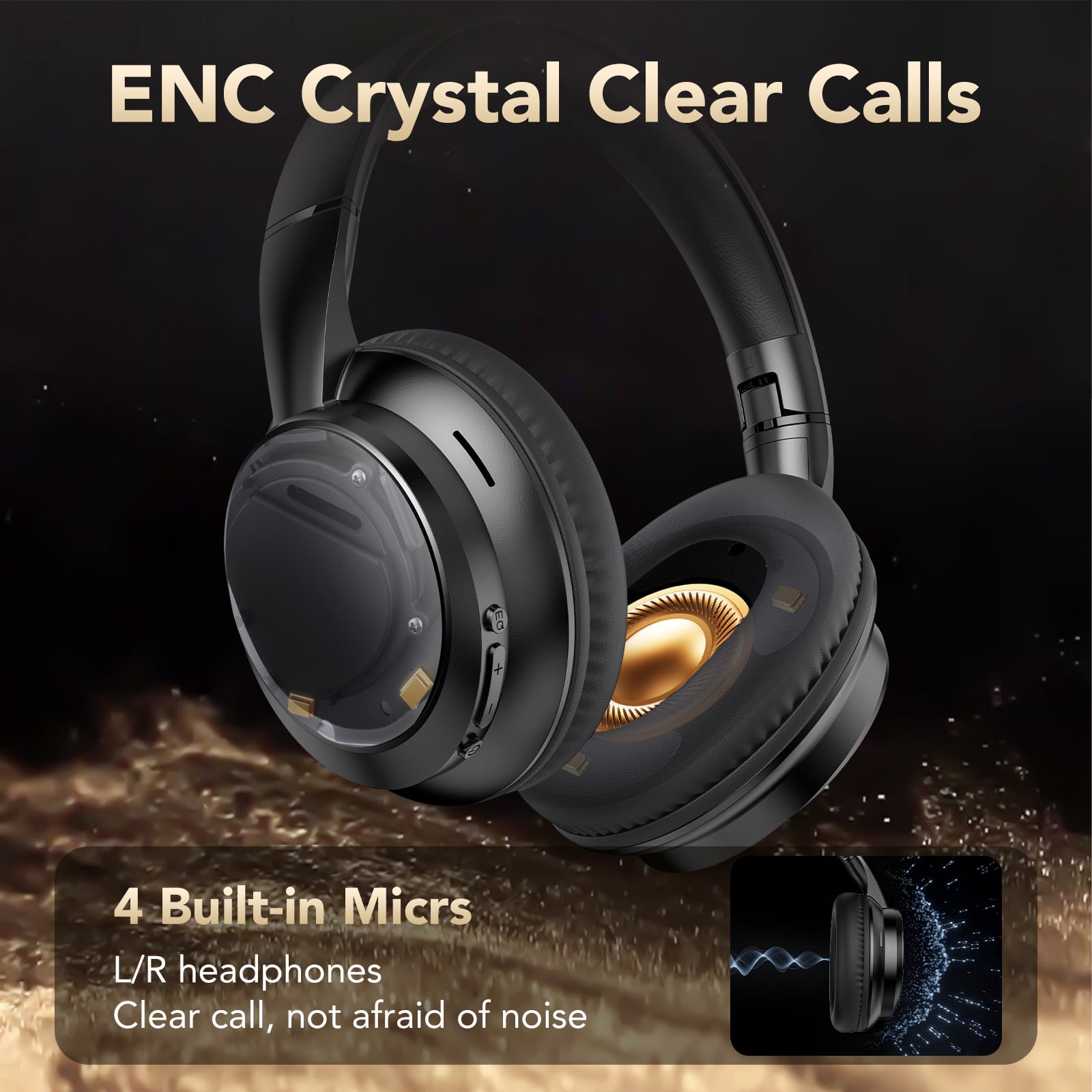 Wireless Bluetooth Headphones 5.4, 40H Playtime with 3 EQ Modes, 4 Micrs ENC Noise Cancelling for Clear Calls, Bass Boosted by 85%, Comfort Fit, Over Ear Headphones for Travel Home Office PC Black thumbnail 4