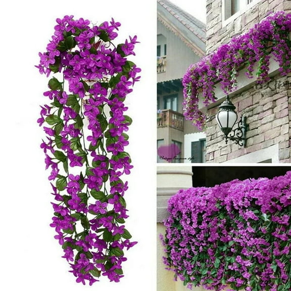 LSLXA Artificial Hanging Flowers Fake Hanging Plants Violet Flowers Vine Garland for Home Indoor Outdoor Garden Patio Yard Room Porch Wedding Decoration Purple