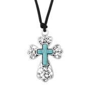 Jessica Simpson Women's Silver-Tone Cross Pendant Necklace with Turquoise Accent