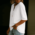 thumbnail image 3 of Womens Elbow Length Sleeve T-Shirts 3/4 Sleeve Casual V Neck Buttons Tops Solid Color Loose Fit Summer Beach Vacation Shirts, 3 of 5