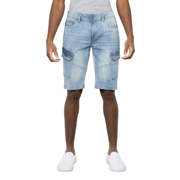 X RAY JEANS Men's Denim Cargo Shorts 12 Inches Inseam, Light Blue, 40