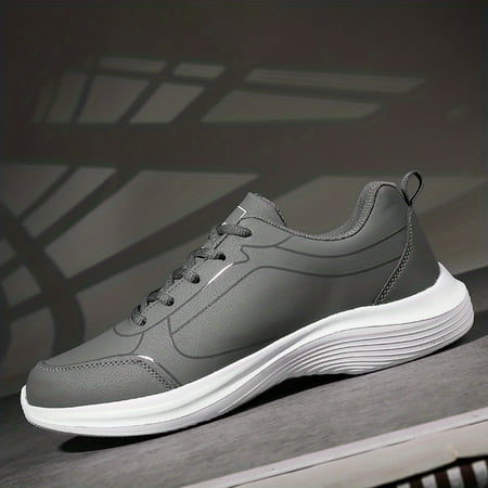 

SHENZHYIXINC Stylish Men‘s Solid Lace Up Leather Sneakers Comfy Non Slip Shoes for Outdoor Workout Activities in All Seasons