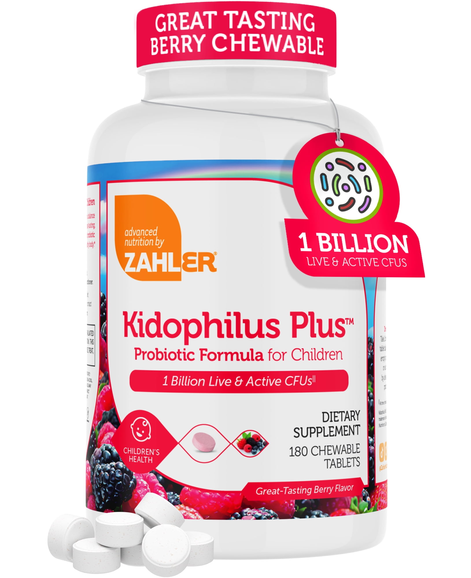 Zahler Kidophilus Plus, Probiotic Formula For Children, Berry, 1 Billion CFUs, 180 Chewable Tablets