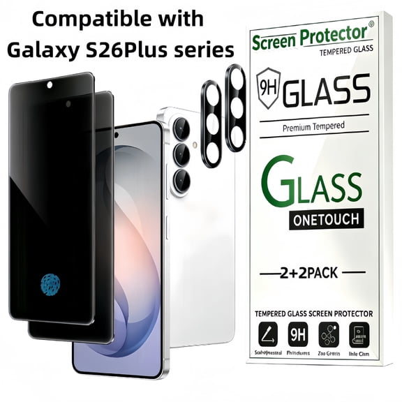 For Samsung Galaxy S26 Plus, 2 Pack Tempered Glass Screen Protector anti-peep Film Support Fingerprint 2 Pack Camera Lens Protector, Anti-Scratch,Easy Installation(6.7 inche)