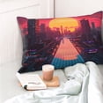 thumbnail image 4 of Kdxio Cotton Pillow Cases 20"x30" Pillowcases,Soft and Breathable Bedroom Pillow Cases-Neon Sunset Cyberpunk Cityscape-No Pillow Core, 4 of 5