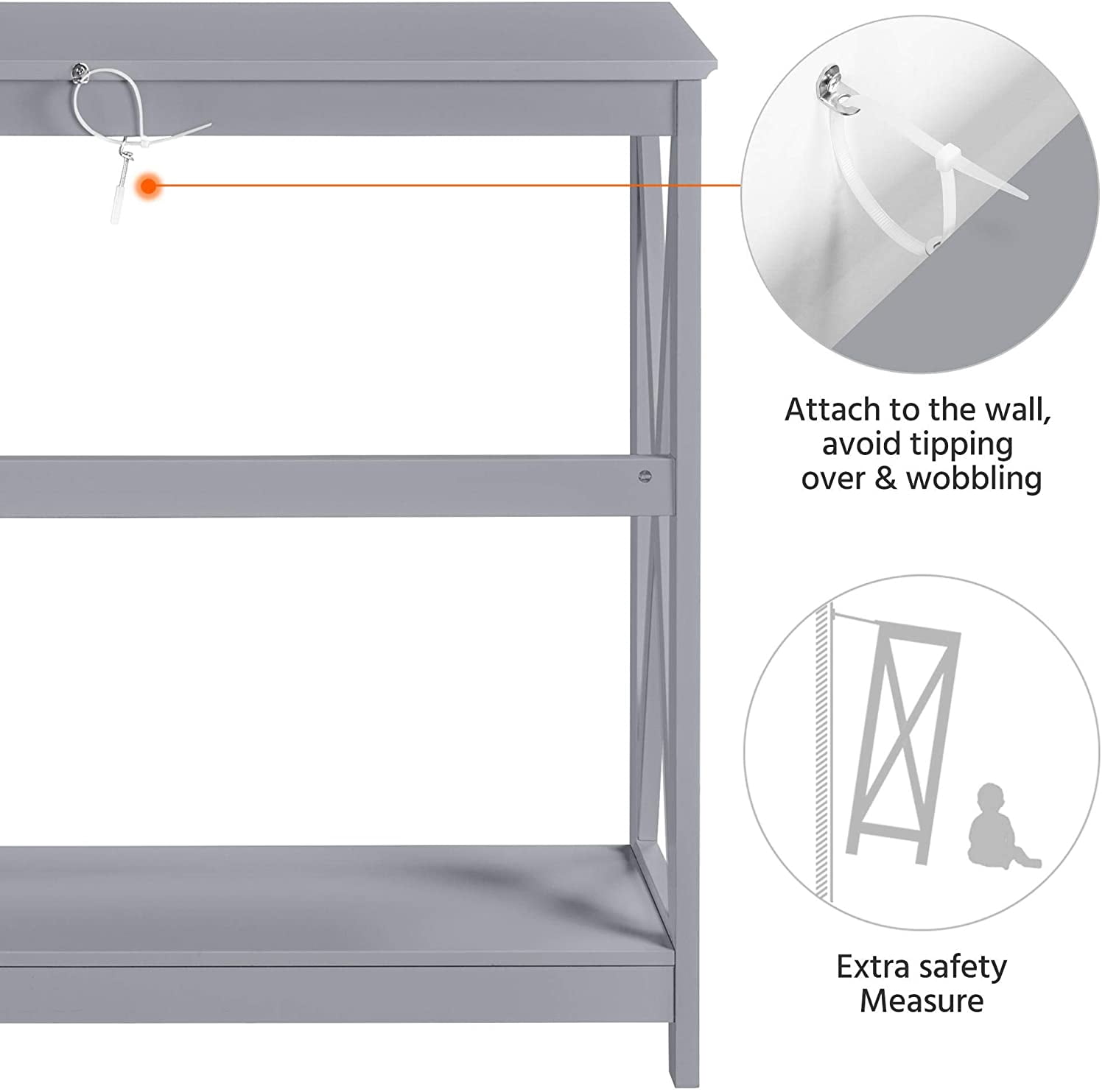 NIUMU Console Table for Entryway, 2 Tier Narrow Sofa Table Bookshelf Accent Tables w/Storage Shelf, Living Room Entry Hall Foyer Tables Furniture, Grey