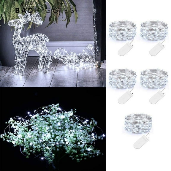 BadPiggies 6.6Ft 5Pack Fairy Lights, 20 LEDs Waterproof Outdoor Copper Wire String Lights, Battery Operated Mason Jar Lights, Firefly Starry Lights for DIY, Christmas,Wedding, Party(White)