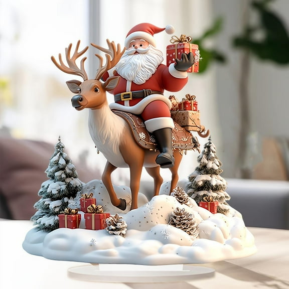 Olilia 2d Flat Acrylic Santa Claus Figurine, Santa Claus And Reindeer Desktop Decoration, Christmas, Home Decoration.