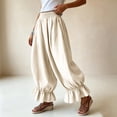 thumbnail image 4 of Women's Boho Harem Pants Casual Smocked High Waist Baggy Trousers with Ruffled Hem Loose Yoga Hippie Flowy Pants for Summer Vacation Lounge and Flattering Everyday Wear, 4 of 6