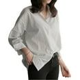 thumbnail image 4 of Womens New Mid-Length Striped Shirt Stylish Loose Long-Sleeved Top White S YIWEI, 4 of 11