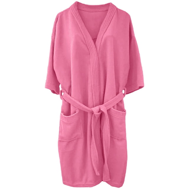 Bata De Baño Rasurada 100% Algodón Absorbente, Extra Suave con Bolsillos Laterales y Cinturón - Unisex y Unitalla-Rosa