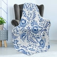 thumbnail image 4 of Vintage Blue Soft Flannel Fleece Blanket, Chinese Style Traditional Motif Floral Pattern with Berries Leaves, Cozy Plush for Indoor and Outdoor Use, 50" x 60", Cobalt Blue and White, by Ambesonne, 4 of 5