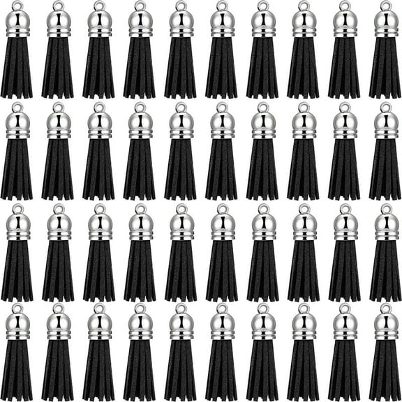 100Pcs Keychain Tassels Faux Leather Pendants (Black)