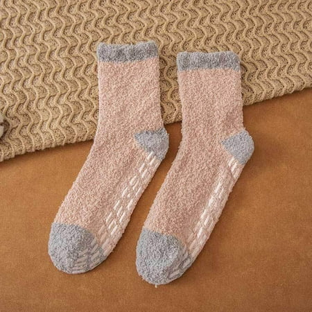 

6 pair Women Autumn And Winter Soild Color Coral Fleece Warm Thick Home Socks Stockings Color Random